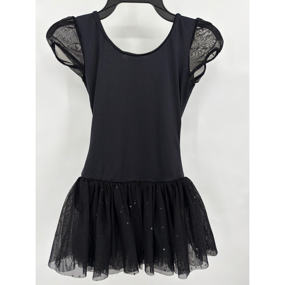 Capezio Kids Black‎ Tutu Leotard Dress Floral Sequin Mesh Cap Sleeve Size I - Picture 2 of 8